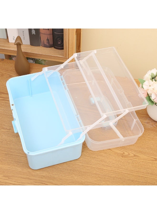 3 Tier Portable Storage Box with Handle Multi-Layer Organizer Case for Home and Office Transparent and Blue Design for Efficient Storage - Image 2